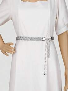 1 件装条纹图案涤纶（聚酯纤维）扭纹腰链，铝链，适合所有季节 - a - 查看 2