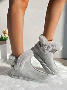2024 Autumn/Winter Women Snow Boots, Warm Thermal Lined, Waterproof, Heightening Fluffy,Fur Boots - Grey - View 5
