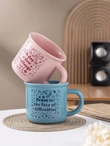 Pink Ceramic Mug With Letter Print - Pink - View 3