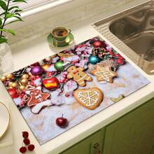 1 件圣诞主题吸水垫，姜饼人图案，橡胶底和涤纶顶，非常适合干燥餐具和台面，家居装饰 - 彩色 - 查看 21