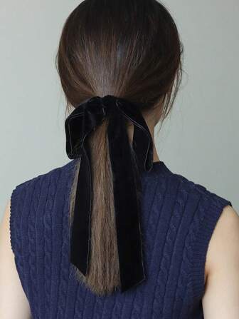 1個 ヴィンテージベルベット エレガントな黒リボン エラスティック ヘアタイ、ファッショナブルなミニマリストヘアアクセサリー、日常外出、デート、バレンタインデーの食事会に適しています。ヘアアクセサリー、ポニーテール、ヘアゴム、ヘアロープ、ヘアタイ、ポニーテールホルダー、ヘアボブル