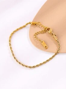 1 pieza Pulsera clásica de acero inoxidable con cuerda dorada retorcida, regalo de joyería única y de moda con diseño de ola - Dorado - Ver 6