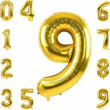40 英寸巨型铝箔数字气球，金色蓝色粉色绿色聚酯薄膜大号数字气球适用于生日派对装饰周年纪念装饰 - 金色 - 查看 10