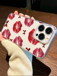 1 件唇形和蝴蝶结图案透明 TPU 全覆盖防摔防指纹手机壳适用于 iPhone - 彩色 - 查看 2