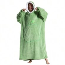 Áo hoodie chăn cỡ lớn, chăn trùm đầu cho nữ, áo nỉ màu trơn siêu mềm ấm áp mặc được cho nam nữ người lớn, quà tặng cho phụ nữ - màu xanh lá - Xem 5