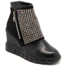 方形铆钉拉链坡跟踝靴——都市设计，舒适度高 - 黑色 - 查看 4