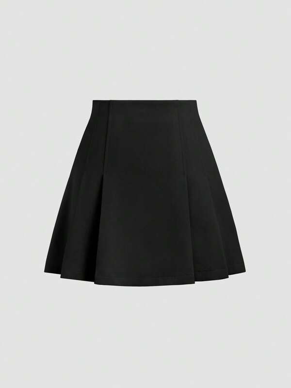 Jupe mini froncée taille mi-haute de couleur unie, port quotidien casual