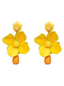 1 对女士夸张花朵珍珠吊坠耳环，彩色花朵花蕊仿珍珠流苏，适合送给好朋友和自己的度假珠宝礼物 - 花朵 - 查看 6