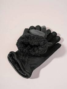 1 par Guantes unisex de unicolor con forro térmico, Y2k, versátiles y cálidos, adecuados para uso diario y actividades al aire libre - Negro - Ver 3