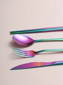 Bộ 4 dao kéo bằng thép không gỉ di động, dụng cụ du lịch có thể tái sử dụng có hộp đựng, bao gồm nĩa, thìa, đũa và hộp đựng, thích hợp cho bữa tối kiểu phương Tây, nhà bếp, hộp đựng thức ăn trưa, văn phòng, dã ngoại, sử dụng hàng ngày, Giáng sinh, tuyệt vời làm quà tặng Giáng sinh, đồ dùng học tập - màu sắc - Xem 3