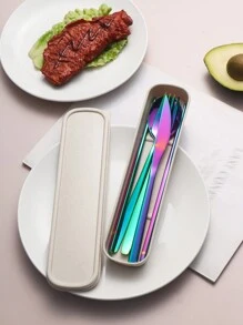 Bộ 4 dao kéo bằng thép không gỉ di động, dụng cụ du lịch có thể tái sử dụng có hộp đựng, bao gồm nĩa, thìa, đũa và hộp đựng, thích hợp cho bữa tối kiểu phương Tây, nhà bếp, hộp đựng thức ăn trưa, văn phòng, dã ngoại, sử dụng hàng ngày, Giáng sinh, tuyệt vời làm quà tặng Giáng sinh, đồ dùng học tập - màu sắc - Xem 6