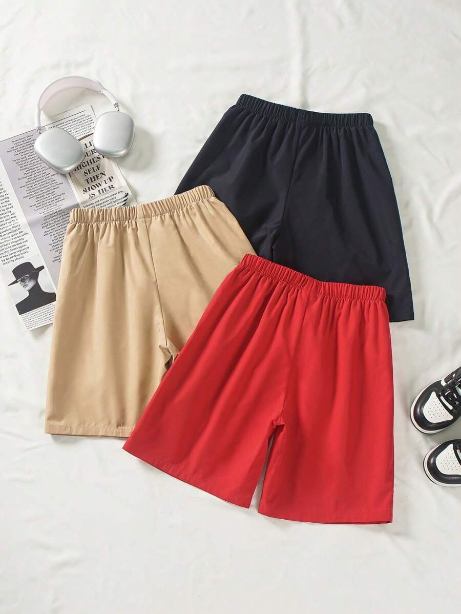 3 Piece Set Casual Solid Color Wide Leg Woven Shorts For Pre-Teen Boy, One Piece In Three Colors - Màu be - Xem 1