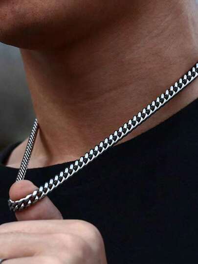 1 pieza Collar de acero inoxidable plateado de moda urbana con estilo simple, adecuado como regalo de fiesta, Navidad, Año Nuevo, San Valentín u otras festividades para hombres