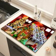 1 件圣诞主题吸水垫，姜饼人图案，橡胶底和涤纶顶，非常适合干燥餐具和台面，家居装饰 - 彩色 - 查看 7