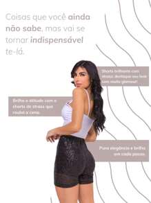 Short Femenino De Lentejuelas Brillantes, Estilo De Moda De Bloguera Para Fiesta / Noche, Estilo De Lujo - Gris - Ver 2