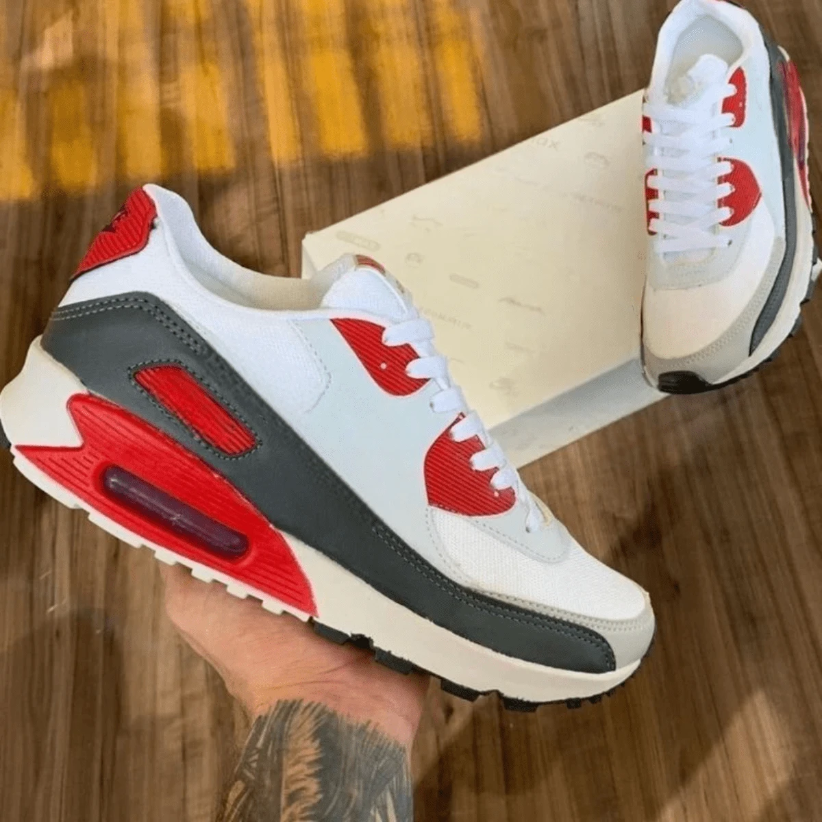Promotion Airmax 90 Sporty Gray Green Men's Sneakers - Đỏ - Xem 1