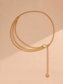 1pc Women's Fashion Versatile Waist Chain, Suitable For Dresses - Gold - View 3