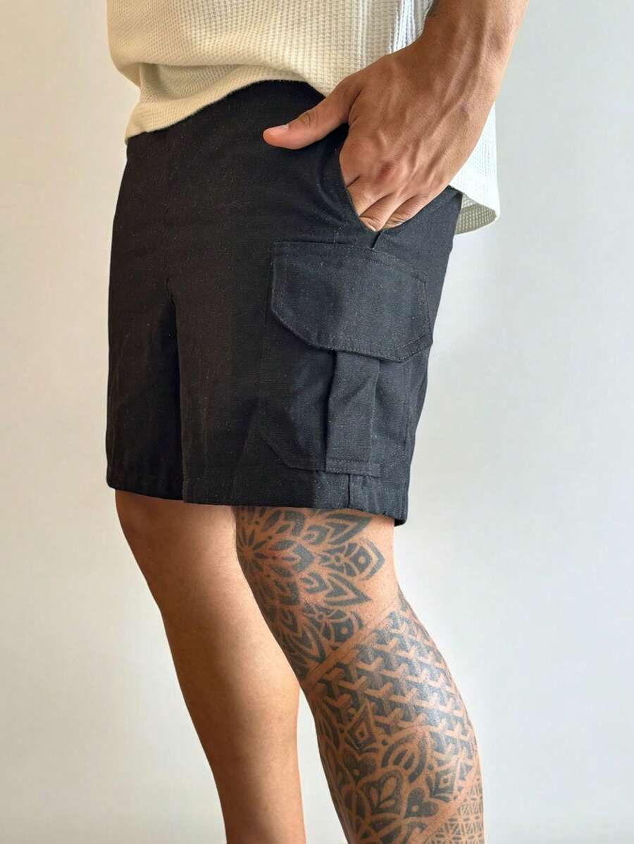 Bermuda Linen Cargo Mauricinho With Drawstring Linen Shorts - Negro - Ver 1