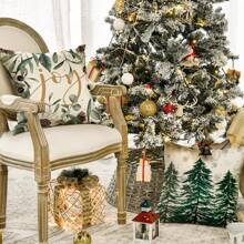 4件套快乐树和雪花装饰枕套，欢乐球冬季假日沙发靠垫套，单面设计，不含枕芯，圣诞家居装饰 - 綠色 - 查看 5