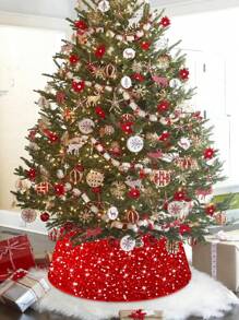 1 pieza - Collarín de árbol de Navidad de 60,96 cm con lentejuelas, aro de árbol de Navidad para falda artificial de árbol, collarín de terciopelo bordado con corteza de árbol, funda brillante para la base del árbol para decoración de otoño y vacaciones, estuche de lujo para decoración del collarín del árbol