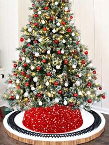 1 pieza - Collarín de árbol de Navidad de 60,96 cm con lentejuelas, aro de árbol de Navidad para falda artificial de árbol, collarín de terciopelo bordado con corteza de árbol, funda brillante para la base del árbol para decoración de otoño y vacaciones, estuche de lujo para decoración del collarín del árbol