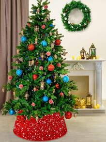 1 pieza - Collarín de árbol de Navidad de 60,96 cm con lentejuelas, aro de árbol de Navidad para falda artificial de árbol, collarín de terciopelo bordado con corteza de árbol, funda brillante para la base del árbol para decoración de otoño y vacaciones, estuche de lujo para decoración del collarín del árbol