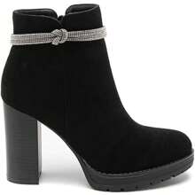 Black Suede High Heel Ankle Boots With Rhinestone Chain - Delicate Shine And Slim Silhouette - Black - View 2