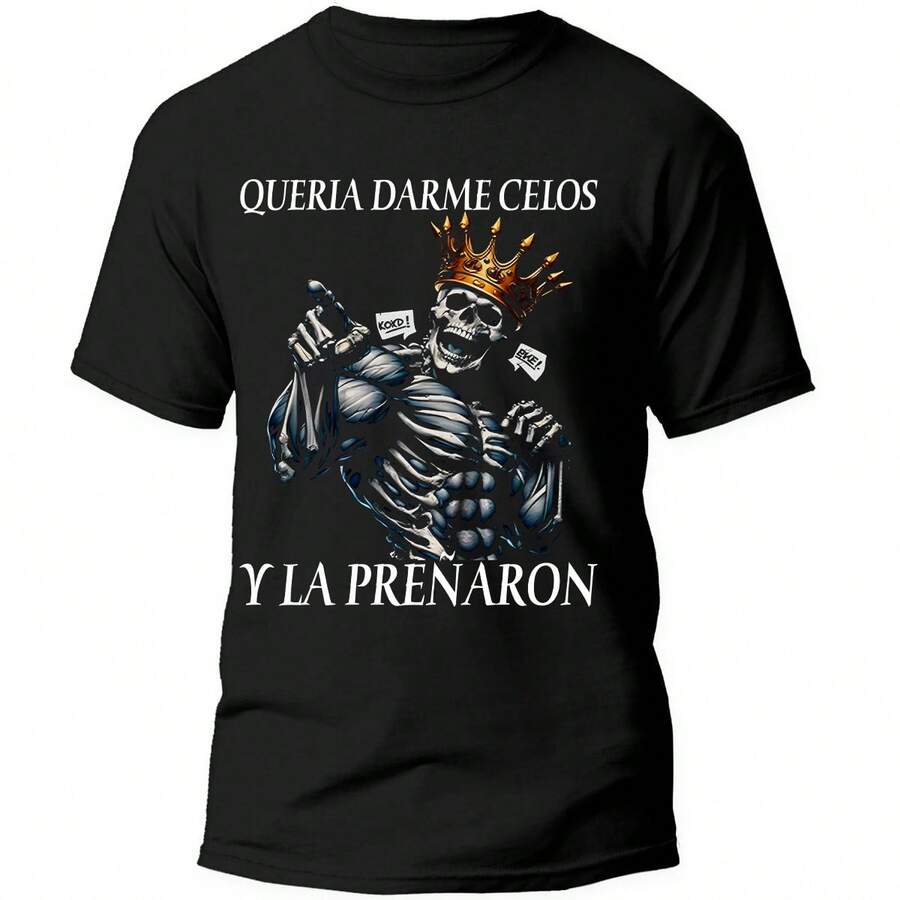 Playera Negra Hombre Calacas Chidas Queria Darme Celos Y La Preñaron Casual 100% Algodón - Negro - Ver 1