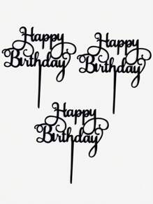 1/10/20/30/40/50/60件生日蛋糕裝飾品，生日蛋糕裝飾，返校派對用品，現代字母圖形蛋糕插牌，適用於婚禮、沙烏地阿拉伯國慶日、生日主題派對 - 黑色 - 查看 3