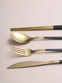 4件套不锈钢便携式餐具套装，可重复使用的旅行餐具，带盒子，包括叉子、勺子、筷子和盒子，适用于西餐、厨房、午餐盒、办公室、野餐、日常用餐、圣诞节，可作为圣诞礼物、学校用品 - 彩色 - 查看 3