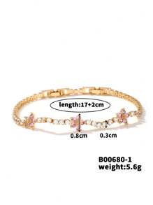 1 件时尚铜镶嵌花饰手链，适合作为家庭礼物、圣诞礼物、新年礼物、朋友礼物、派对礼物、日常佩戴 - 鍍金色 - 查看 17