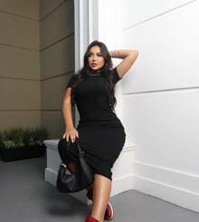 Stylish Women's Midi Dress Fits Super Well - màu đen - Xem 1