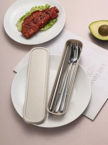 2/3/4pcs Stainless Steel Portable Cutlery Set, Travel Utensils, Reusable Camping Cutlery Set With Case, Including Fork, Spoon, Chopsticks And Box, Suitable For Western Dining, Kitchen, Lunch Box, Office, Picnic, Daily Meals, Christmas, Various Combinations Can Be Used As Christmas Gifts