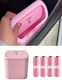 1pc Car Trash Can, Door Mounted Multi-Functional Storage Box, Front Seat Umbrella Holder, With 4 Rolls Trash Bags, Car Interior Accessories - Pink - View 1