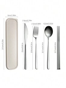 2/3/4pcs Stainless Steel Portable Cutlery Set, Travel Utensils, Reusable Camping Cutlery Set With Case, Including Fork, Spoon, Chopsticks And Box, Suitable For Western Dining, Kitchen, Lunch Box, Office, Picnic, Daily Meals, Christmas, Various Combinations Can Be Used As Christmas Gifts