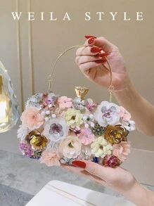 Flower Decor Shoulder Bag, Cheongsam Clutch, Ladies Handbag, Party Bag, Bridesmaid Purse, Bridal Purse, Faux Pearl Clutch, Sequin Beaded Bag, Formal Dress Bag, Chain Small Square Crossbody Bag, Tready Party Bags,Perfect For Party, Wedding, Prom, Dinner/Banquet, Perfectly Matching With Prom Dresses For Women, Prom Accessories,Sequin Dress Women,Sparkly Dress,Elegant Dresses For Women, Elegant Prom Bag, Exquisite Floral Bag For Women