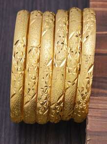 1 pieza Brazalete abierto vintage bañado en oro de 24K, hecho de cobre, sin mosaico, apropiado para uso diario y regalo, estilo de moda de señora de Medio Oriente Dubai
