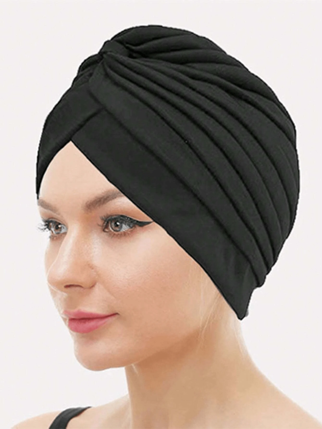 1pc Women MultiLayer Black Knit Fabric Headband, Muslim Hijab Cap