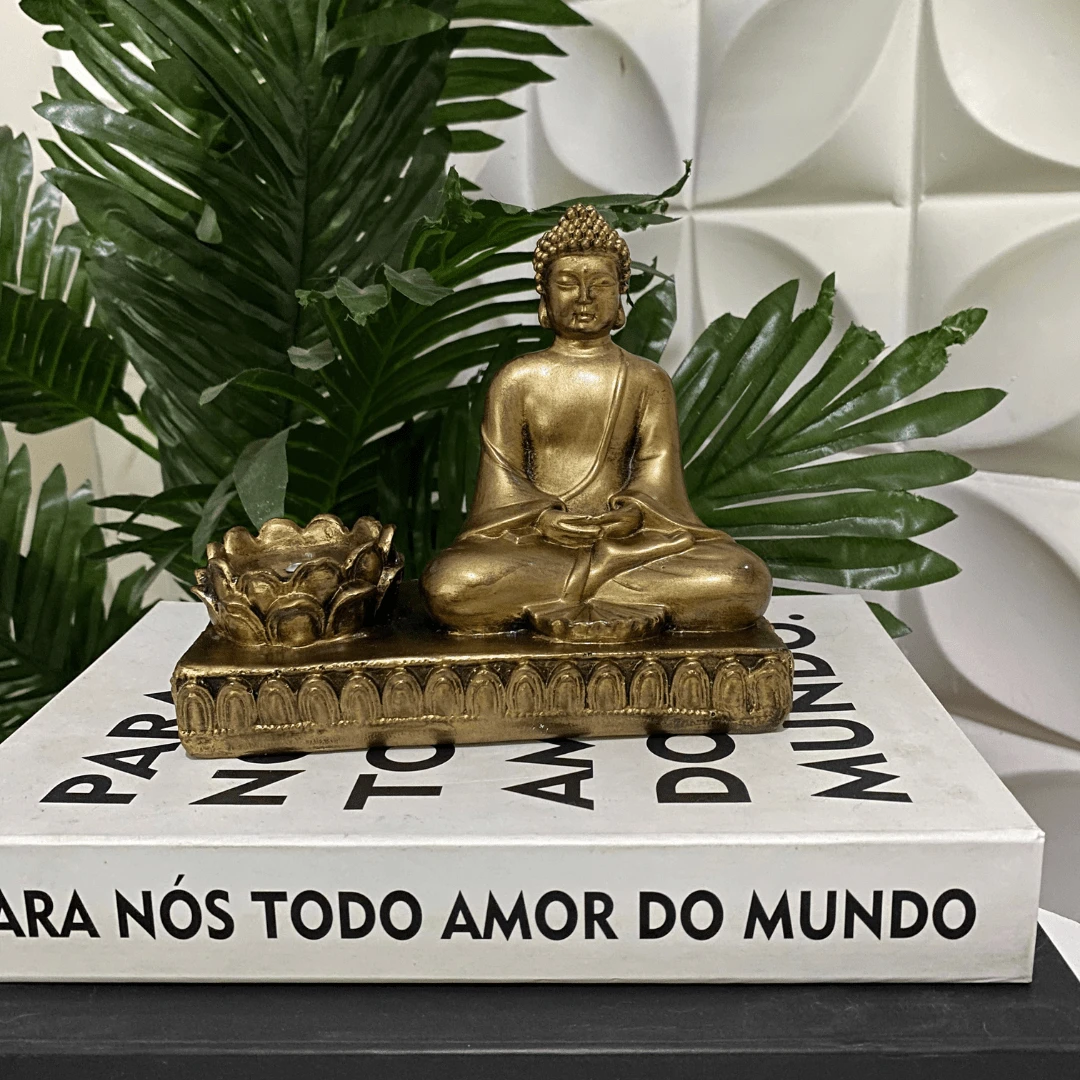 Decorated Buddha Candle Holder Mini  Incense Burner Meditating Gold Silver Black - 金色 - 查看 1