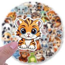 50 张卡通动物贴纸乙烯基美学贴纸适用于剪贴簿、日记、笔记本电脑、保险杠、滑板、水瓶、电脑、手机、卡通、安全帽、汽车贴纸和贴花 - 彩色 - 查看 5