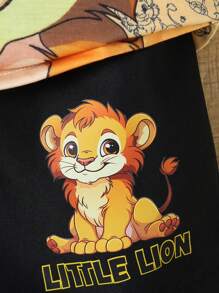 Young Boy Summer Casual Lion Print Round Neck Short Sleeve T-Shirt And Lion Print Shorts Set - Yellow - View 5