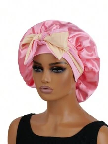 Touca de dormir feminina de cetim com faixa elástica longa, dupla camada, ajustável, bicolor, protege cabelos cacheados e trançados. Ideal para o Dia dos Namorados. - Multicolorido - Ver 17