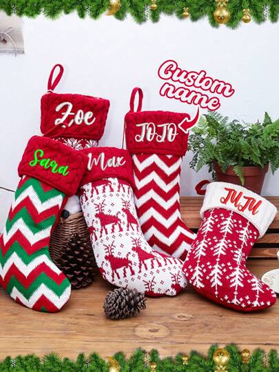 1 Peça Meias de Natal Personalizadas com Bordado, Sacola de Presente de Natal, Suprimentos de Decoração de Natal