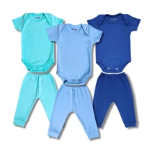 Pagan Baby 6 Piece Kit Suedine Short 3 Bodysuit 3 Pants Promotion - 藍色 - 查看 1