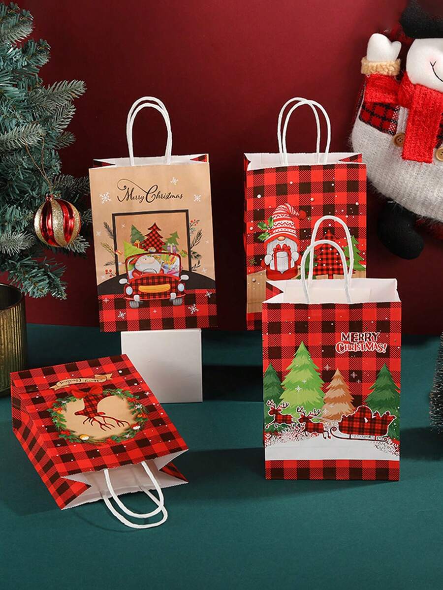 Túi quà Giáng sinh sáng tạo bằng giấy Kraft, Túi quà tiệc hươu, Cây thông Noel, Họa tiết người tuyết, Túi quà Giáng sinh Túi tote đựng quà tặng tiệc tái sử dụng, Túi Giáng sinh có quai xách, Có thể dùng để mua sắm năm mới, Tặng quà tiệc - Nhiều màu - Xem 1