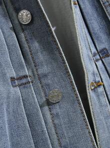 1 件中度洗涤做旧修身男士牛仔夹克，时尚街头风格 - 中等水洗藍 - 查看 6