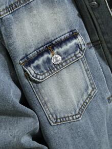 1 件中度洗涤做旧修身男士牛仔夹克，时尚街头风格 - 中等水洗藍 - 查看 5