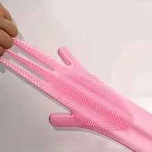 1 Pair Dishwashing Gloves, Silicone Rubber Imitation Leather Waterproof For Household Chores, Kitchen, Washing Clothes, Vegetables Cleaning, Scrubbing Dishes, Thick & Wear-Resistant, Long Length For Women