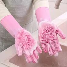 1 Pair Dishwashing Gloves, Silicone Rubber Imitation Leather Waterproof For Household Chores, Kitchen, Washing Clothes, Vegetables Cleaning, Scrubbing Dishes, Thick & Wear-Resistant, Long Length For Women