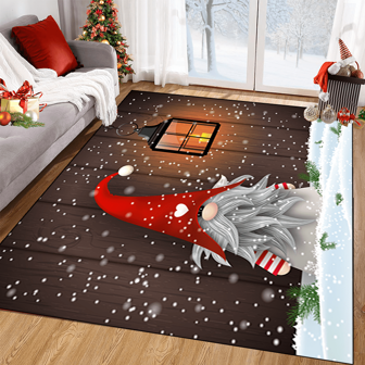 1pc 'Red Hat Dwarf Under The Street Light Christmas' Non-Slip Resistant Rug, Machine Washable, Carpet For Entryway Living Room Bedroom Nursery Room, Outdoor Patio Garden Yard Decor Rug, Home Decor, Room Decor, Area Rug, Tapestry